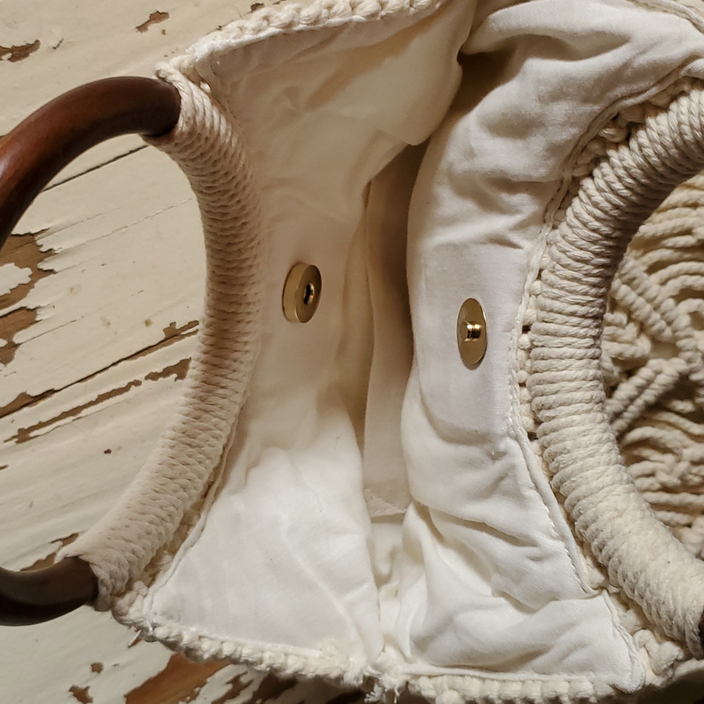 Boho yarn off white hand bag - Picture 4 of 4